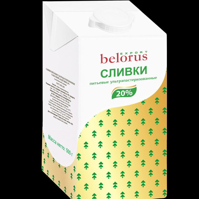 Сливки Ультрапастерилизованные Belorus export 20%; 0,5кг