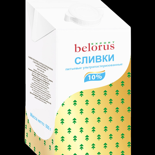 Сливки Ультрапастерилизованные Belorus export 10%; 0,5кг